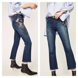 NWT Zara Cropped Bootcut Embroidered Floral Jeans